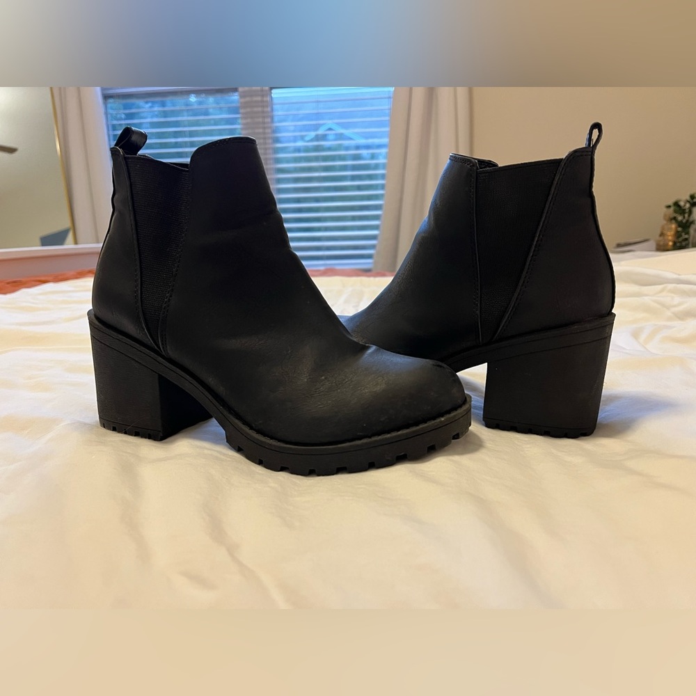Black Block Heel Booties, Size 7